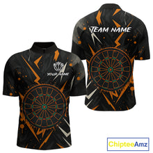 Load image into Gallery viewer, Custom Black Orange Dartboard Grunge Dart Men 1/4-Zip Shirt Dart Tournament Jerseys NYN1567