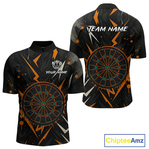 Custom Black Orange Dartboard Grunge Dart Men 1/4-Zip Shirt Dart Tournament Jerseys NYN1567