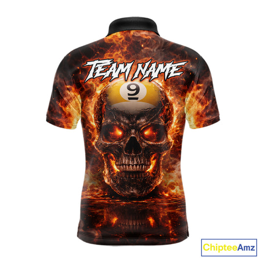 Fire Flame Skull Pool 8 Ball & 9 Ball Billiard Shirt For Men Custom Billiard Team Attire|Red NYN2628