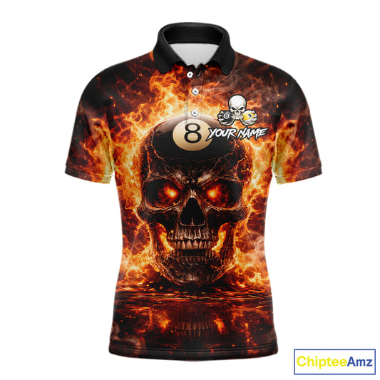 Fire Flame Skull Pool 8 Ball & 9 Ball Billiard Shirt For Men Custom Billiard Team Attire|Red NYN2628