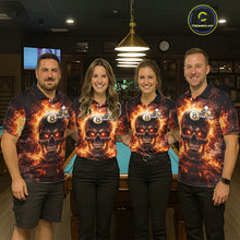 Load image into Gallery viewer, Fire Flame Skull Pool 8 Ball &amp; 9 Ball Billiard Shirt For Women Custom Billiard Team Attire|Red NYN2628