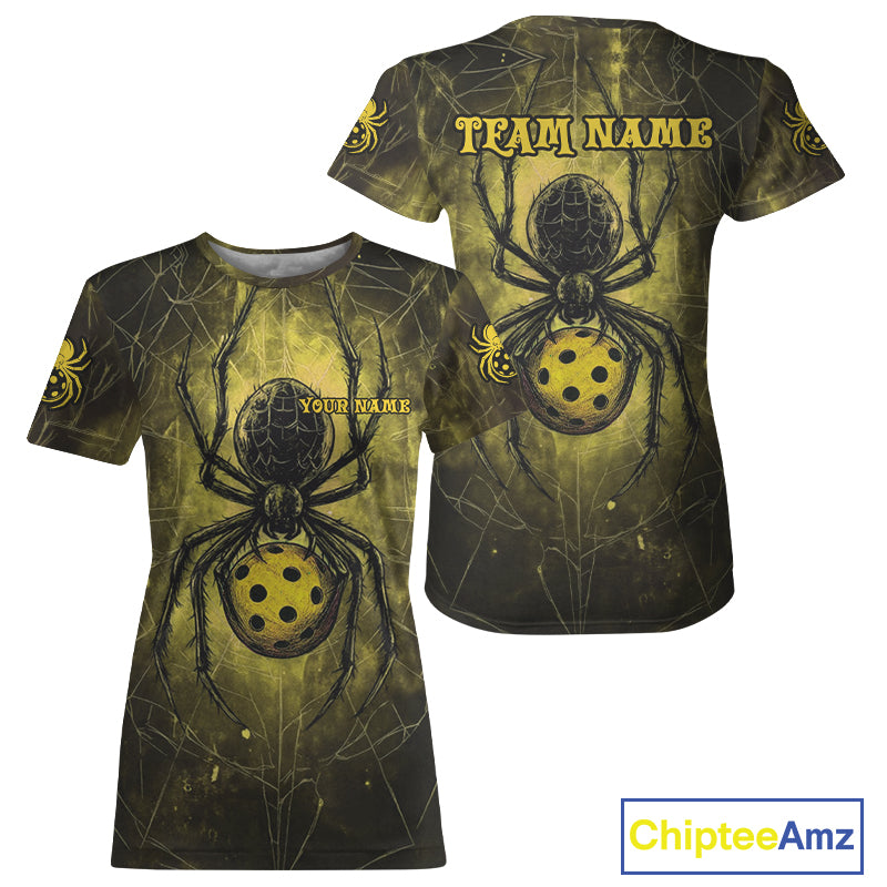 Custom Yellow Spider Grunge Pickleball Ball T-Shirt For Women  Funny Pickleball Jerseys NYN1587