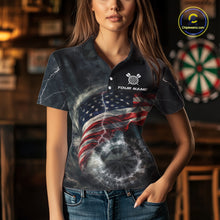 Load image into Gallery viewer, Custom American Flag Tornado White Thunder Darts Women Polo &amp; 1/4-Zip Shirts Dart Team Jerseys NYN2807