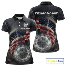 Load image into Gallery viewer, Custom American Flag Tornado White Thunder Darts Women Polo &amp; 1/4-Zip Shirts Dart Team Jerseys NYN2807