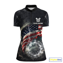 Load image into Gallery viewer, Custom American Flag Tornado White Thunder Darts Women Polo &amp; 1/4-Zip Shirts Dart Team Jerseys NYN2807