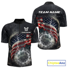 Load image into Gallery viewer, Custom American Flag Tornado White Thunder Darts Men Polo &amp; 1/4-Zip Shirts Dart Team Jerseys NYN2807