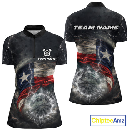 Custom Texas Flag Tornado White Thunder Darts Women Polo & 1/4-Zip Shirts Dart Team Jerseys NYN2808