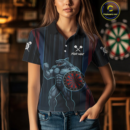 Funny Blue & Red Shark Dartboard Custom Women Darts Polo Shirt Dart Tournament Jerseys NYN1905