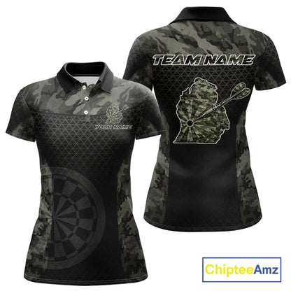 Personalized Black Dartboard Camouflage Darts Polo & 1/4-Zip Shirts For Women Dart Team Jerseys NYN2816