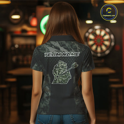 Personalized Black Dartboard Camouflage Darts Polo & 1/4-Zip Shirts For Women Dart Team Jerseys NYN2816