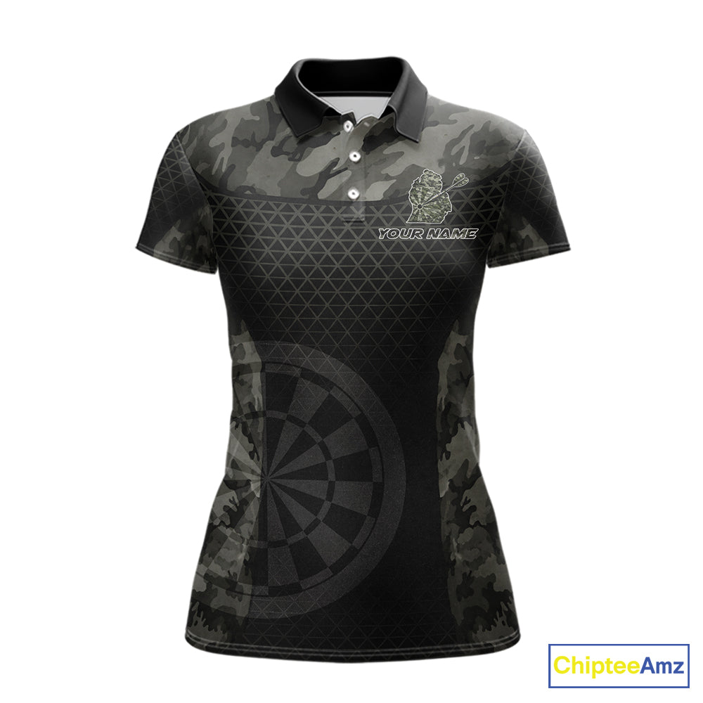 Personalized Black Dartboard Camouflage Darts Polo & 1/4-Zip Shirts For Women Dart Team Jerseys NYN2816