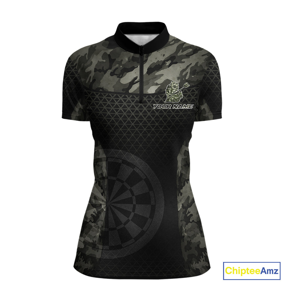 Personalized Black Dartboard Camouflage Darts Polo & 1/4-Zip Shirts For Women Dart Team Jerseys NYN2816