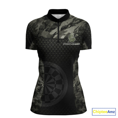 Personalized Black Dartboard Camouflage Darts Polo & 1/4-Zip Shirts For Women Dart Team Jerseys NYN2816
