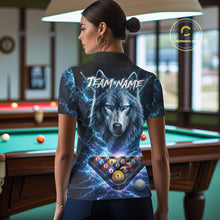 Load image into Gallery viewer, Custom Blue Horror Wolf Billiard Shirts For Women Thunder Lightning Billiard Team League Jerseys NYN3014