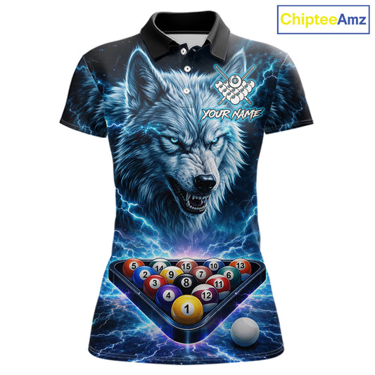 Custom Blue Horror Wolf Billiard Shirts For Women Thunder Lightning Billiard Team League Jerseys NYN3014