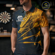 Load image into Gallery viewer, Custom Blue And Gold Dragon Dart Arrow Dart Men Polo Shirt Grunge Dart Team Jerseys NYN1624