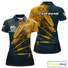 Load image into Gallery viewer, Custom Blue And Gold Dragon Dart Arrow Dart Women Polo Shirt Grunge Dart Team Jerseys NYN1624
