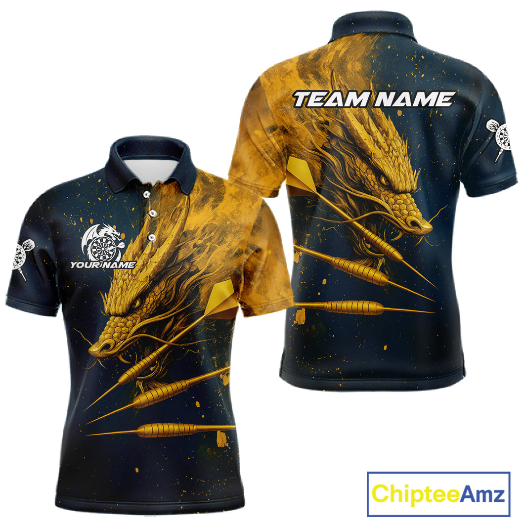 Custom Blue And Gold Dragon Dart Arrow Dart Men Polo Shirt Grunge Dart Team Jerseys NYN1624