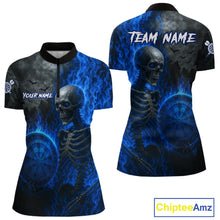 Load image into Gallery viewer, Custom Grey And Blue Flames Dartboard Skeleton Dart Women Quarter-Zip Shirt Dart Team Jerseys NYN1628