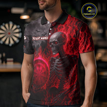 Load image into Gallery viewer, Custom Grey And Red Flames Dartboard Skeleton Dart Men Polo Shirt Dart Team Jerseys NYN1629