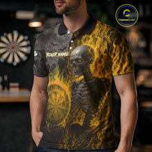 Load image into Gallery viewer, Custom Grey And Yellow Flames Dartboard Skeleton Dart Men Polo Shirt Dart Team Jerseys NYN1630