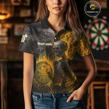 Load image into Gallery viewer, Custom Grey And Yellow Flames Dartboard Skeleton Dart Women Polo Shirt Dart Team Jerseys NYN1630