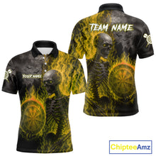 Load image into Gallery viewer, Custom Grey And Yellow Flames Dartboard Skeleton Dart Men Polo Shirt Dart Team Jerseys NYN1630