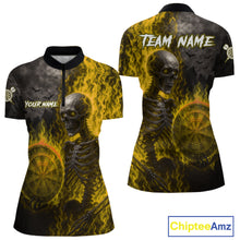 Load image into Gallery viewer, Custom Grey And Yellow Flames Dartboard Skeleton Dart Women Quarter-Zip Shirt Dart Team Jerseys NYN1630