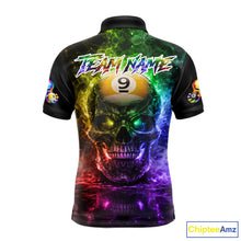 Load image into Gallery viewer, Fire Flame Skull Pool 8 Ball &amp; 9 Ball Billiard Shirt For Men Custom Billiard Team Attire|Colorful NYN2665