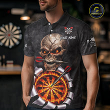 Load image into Gallery viewer, Custom Smoke Grunge Skull Torn Fire Flame Darts Polo &amp; Quarter-Zip Shirts For Men Dart Team Jerseys NYN2822