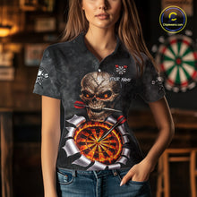 Load image into Gallery viewer, Custom Smoke Grunge Skull Torn Fire Flame Darts Polo &amp; Quarter-Zip Shirts For Women Dart Team Jerseys NYN2822