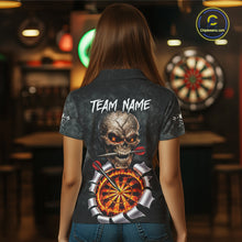 Load image into Gallery viewer, Custom Smoke Grunge Skull Torn Fire Flame Darts Polo &amp; Quarter-Zip Shirts For Women Dart Team Jerseys NYN2822