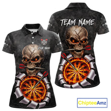 Load image into Gallery viewer, Custom Smoke Grunge Skull Torn Fire Flame Darts Polo &amp; Quarter-Zip Shirts For Women Dart Team Jerseys NYN2822