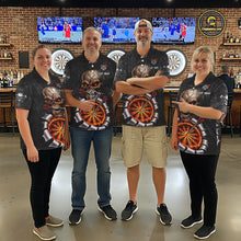 Load image into Gallery viewer, Custom Smoke Grunge Skull Torn Fire Flame Darts Polo &amp; Quarter-Zip Shirts For Women Dart Team Jerseys NYN2822