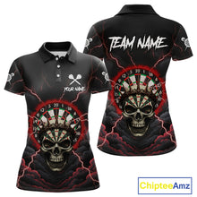 Load image into Gallery viewer, Custom Lightning Red Smokes Skull Dartboard Women Darts Polo Shirt Skull Dart Jerseys NYN1916