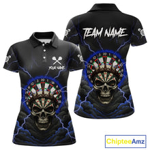 Load image into Gallery viewer, Custom Lightning Blue Smokes Skull Dartboard Women Darts Polo Shirt Skull Dart Jerseys NYN1917