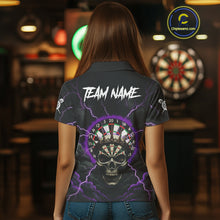 Load image into Gallery viewer, Custom Lightning Purple Smokes Skull Dartboard Women Darts Polo Shirt Skull Dart Jerseys NYN1918