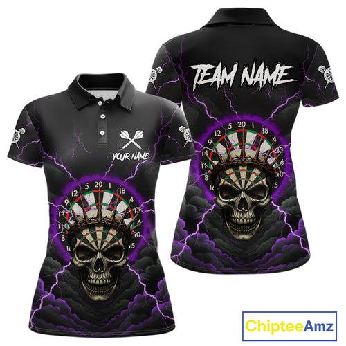 Custom Lightning Purple Smokes Skull Dartboard Women Darts Polo Shirt Skull Dart Jerseys NYN1918