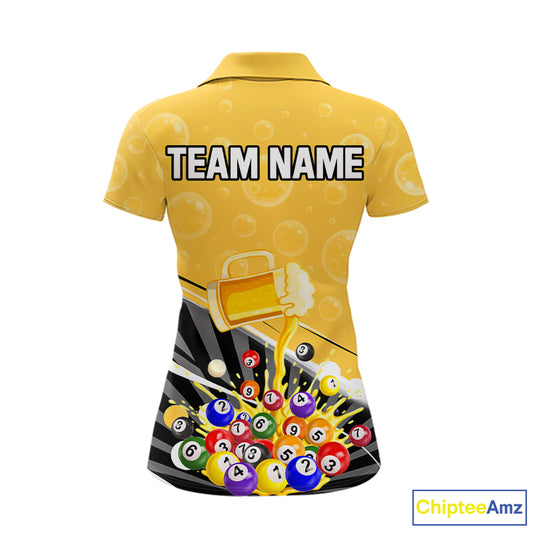 Funny Beer And Pool Balls Billiard Team Shirt For Women Custom Billiard Polo & 1/4 Zip Attire NYN2477