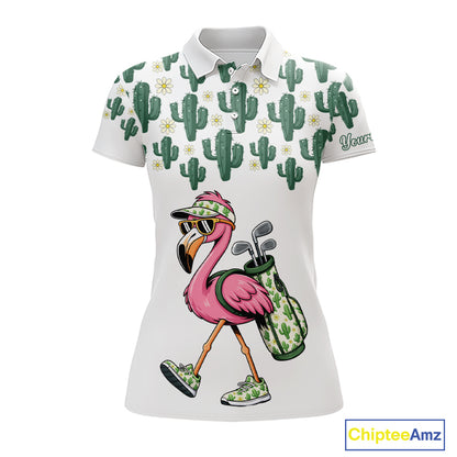 Personalized Green Cactus Flower Pattern Womens Golf Polo Shirts Custom Funny Flaming Golf Shirt NYN2837