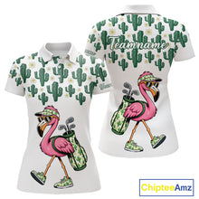 Load image into Gallery viewer, Personalized Green Cactus Flower Pattern Womens Golf Polo Shirts Custom Funny Flaming Golf Shirt NYN2837