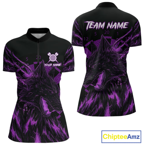 Custom Black-Purple Wolf Grunge Dart 1/4-Zip Jersey For Women Horror Grunge Dart Team Jerseys NYN1402