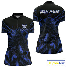 Load image into Gallery viewer, Custom Black-Blue Wolf Grunge Dart 1/4-Zip Jersey For Women Horror Grunge Dart Team Jerseys NYN1403