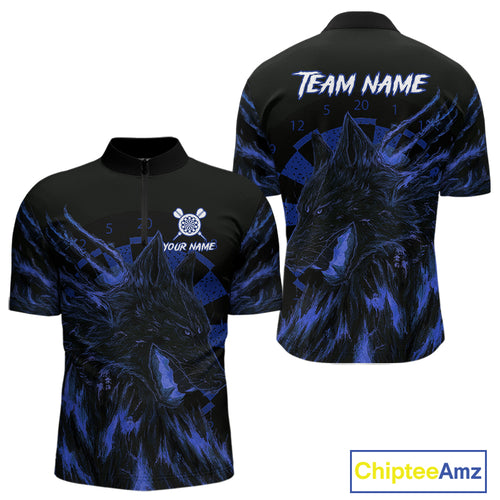 Custom Black-Blue Wolf Grunge Dart 1/4-Zip Jersey For Men Horror Grunge Dart Team Jerseys NYN1403