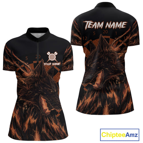 Custom Black-Orange Wolf Grunge Dart 1/4-Zip Jersey For Women Horror Grunge Dart Team Jerseys NYN1404