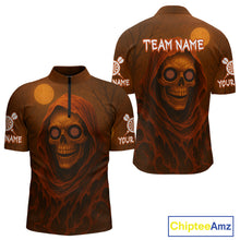 Load image into Gallery viewer, Custom Spooky Skull Dartboard Halloween Dart 1/4-Zip Jersey For Men Hallows’ Eve Dart Team Jerseys NYN1401