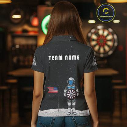 Custom Black Galaxy Astronaut Dart Polo Shirt For Women Outfit Dart Team Jerseys NYN1417