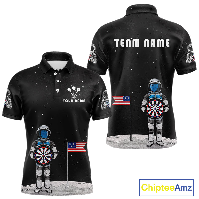 Custom Black Galaxy Astronaut Dart Polo Shirt For Men Outfit Dart Team Jerseys NYN1417