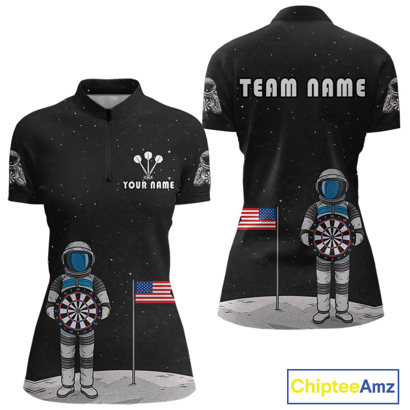 Custom Black Galaxy Astronaut Dart 1/4-Zip Shirt For Women Outfit Dart Team Jerseys NYN1417