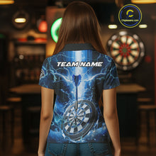 Load image into Gallery viewer, Custom Lightning Blue Skull Cracked Dartboard Dart Women Polo Jerseys Outfits Dart Shirt NYN1685